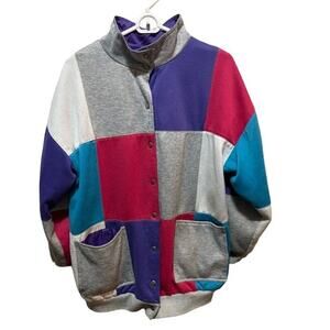 Vintage reversible windbreaker color block / purple 80s snap women's size L